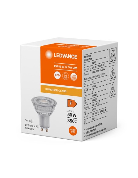 LEDVANCE - 4099854071430 - LED SPOT LEDVANCE SUP PAR16 50 GlowDim 36° GU10 4,5W 350lm 1800…2700K Verre