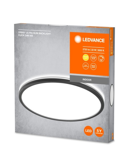 LEDVANCE - 4058075752887 - LDV ORBIS UltraSlim 400mm ClickDim 22W/3000K 1800lm Noir Plafionnier LEDVANCE