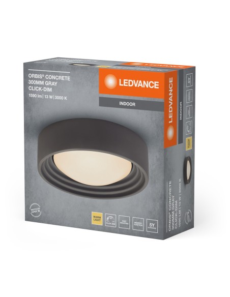 LEDVANCE - 4099854278761 - LDV Plafonnier CONCRETE Ø 300 13W/3000K 800lm Click Dim gris LEDVANCE