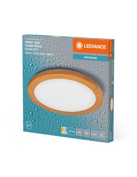 LEDVANCE - 4099854279638 - LDV ORBIS DISC 300 Bois 22W 1 800lm ClickCCT IP44 Plafonnier SdB LEDVANCE