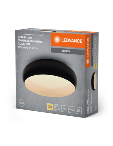 LEDVANCE - 4099854283925 - PLAFONNIER ORBIS LIVIA 300mm 16W blanc chaud CLICK DIM Noir et Blanc