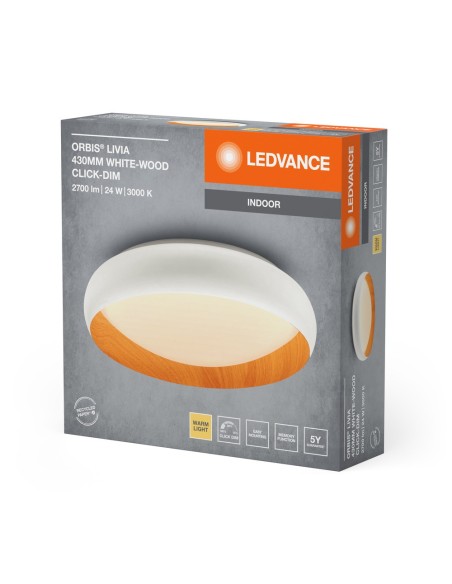 LEDVANCE - 4099854284007 - PLAFONNIER ORBIS LIVIA 430mm 24W blanc chaud CLICK DIM Blanc et Bois