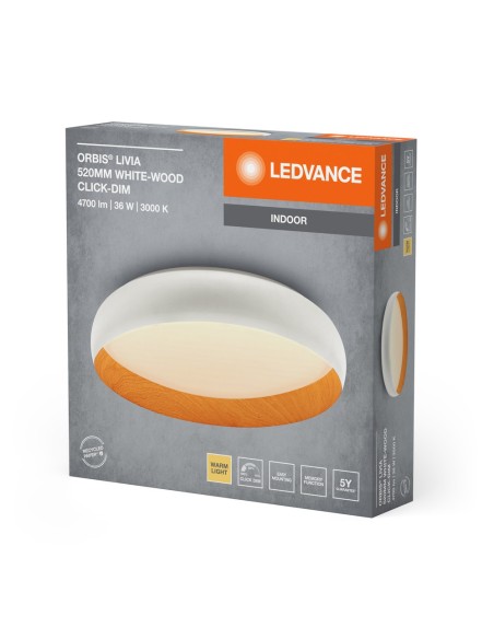 LEDVANCE - 4099854284069 - PLAFONNIER ORBIS LIVIA 520mm 36W blanc chaud CLICK DIM Blanc et Bois