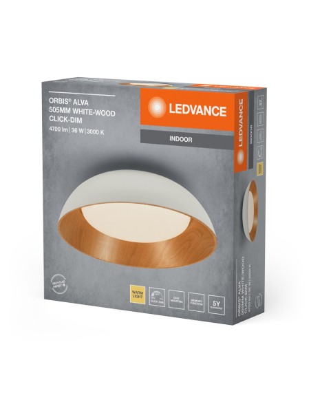 LEDVANCE - 4099854284564 - LDV Plafonnier ALVA Ø 505 36W/3000K 1 600lm ClickDim blanc et bois LEDVANCE