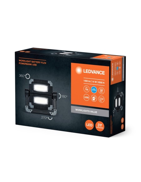 LEDVANCE - 4058075834026 - LED WORKLIGHT VALUE PROJECTEUR DE CHANTIER FLEX 2X7W LUMIERE DU JOUR Batterie