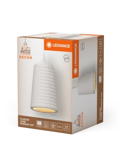 LEDVANCE - 4058075838444 - LDV Suspension Plaster CONE à culot E27 blanche - lampe non incluse