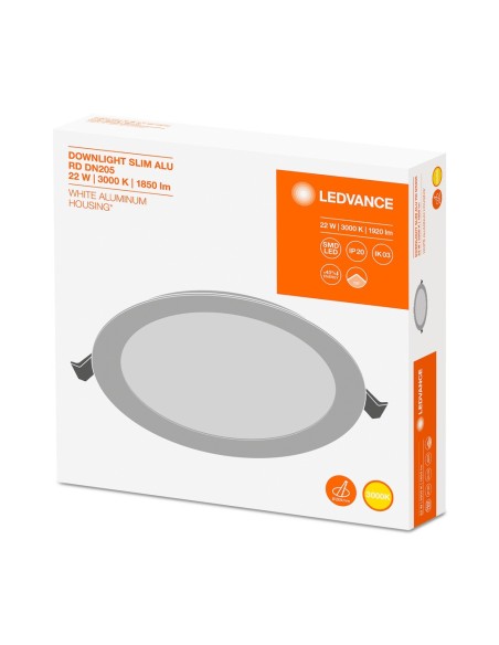 LEDVANCE - 4058075064003 - LDV DL SLIM ALU 205 22W/3000K IP20  1850lm Downlight Ledvance