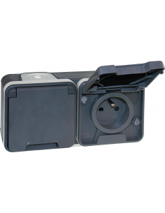 Eur'Ohm - 60841 - OXXO double PC horiz 2P+T GRIS SAILLIE IP55