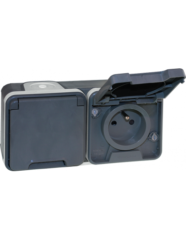 Eur'Ohm - 60841 - OXXO double PC horiz 2P+T GRIS SAILLIE IP55