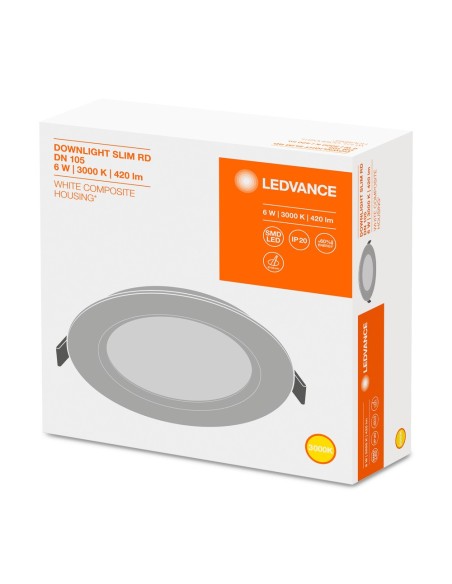 LEDVANCE - 4058075078970 - LDV DL SLIM ROND 105 6W 3000K BLANC IP20 420lm Downlight LEDVANCE