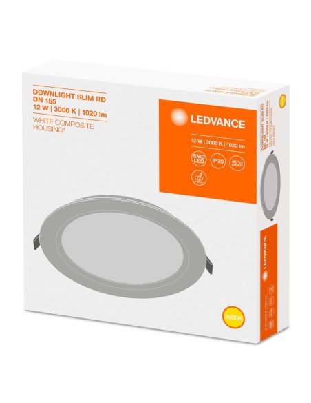 LEDVANCE - 4058075079038 - LDV DL SLIM ROND 155 12W 3000K BLANC IP20 1020lm Downlight LEDVANCE