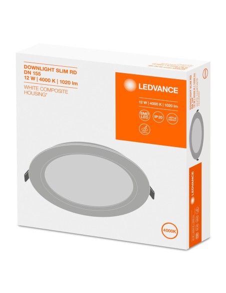 LEDVANCE - 4058075079052 - LDV DL SLIM ROND 155 12W 4000K BLANC IP20 1020lm Downlight LEDVANCE