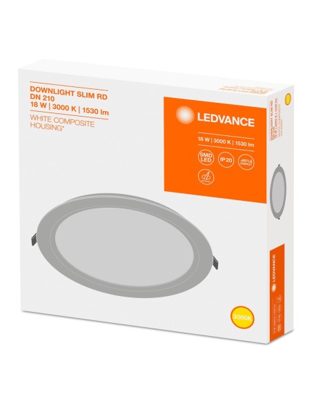 LEDVANCE - 4058075079090 - LDV DL SLIM ROND 210 18W 3000K BLANC IP20 1530lm Downlight LEDVANCE