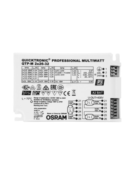 OSRAM - 4008321329158 - QT-M 2X26-32/230-240 S OSRAM Ballast électronique pour lampes CFL 