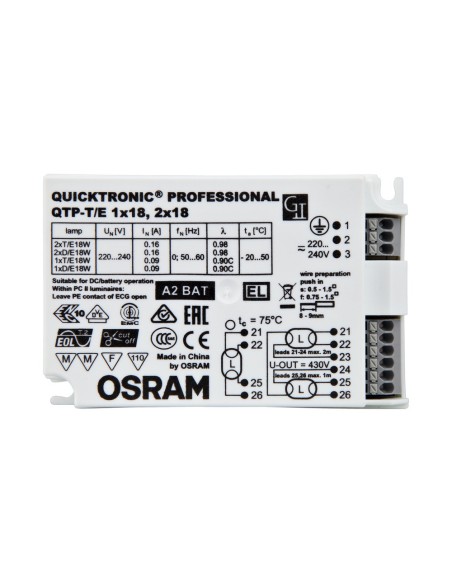 OSRAM - 4008321537065 - QTP-T/E 1X18 2X18 220-240 OSRAM Ballast électronique pour lampes CFL 