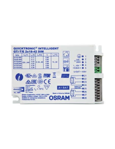 OSRAM - 4008321060846 - QTI-T/E 2X18-42/220-240 DIM OSRAM Ballast électronique DIM pour lampes CFL 