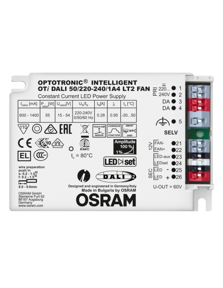 OSRAM - 4052899488182 - OTI DALI 50/220-240/1A4 LT2FAN 0OSRAM Driver DALI pour luminaires et modules LED