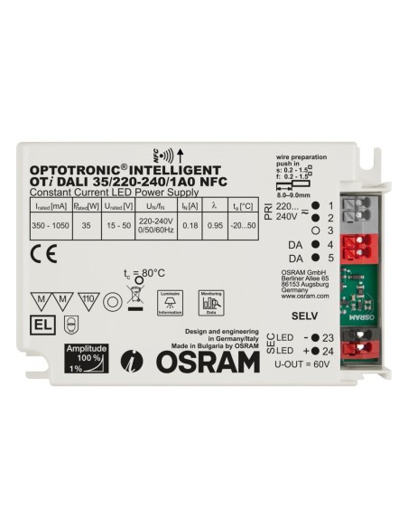 OSRAM - 4062172017923 - OTi DALI 35/220-240/1A0 LT2 NFC OSRAM Driver DALI pour luminaires et modules LED