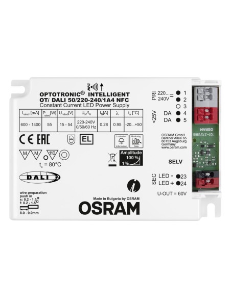 OSRAM - 4062172061889 - OTi DALI 50/220-240/1A4 LT2 NFC OSRAM Driver DALI pour luminaires et modules LED