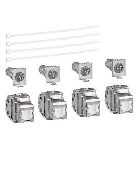 Hager - TN008 - Jeu de 4 connecteurs RJ45 cat.6a STP pour grade 3TV