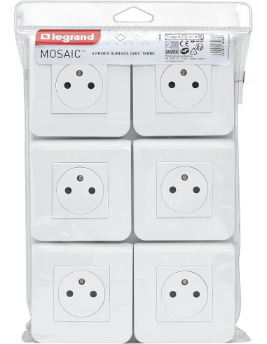 Lot de 6 Prises 2P+T Mosaic Blanc – Legrand