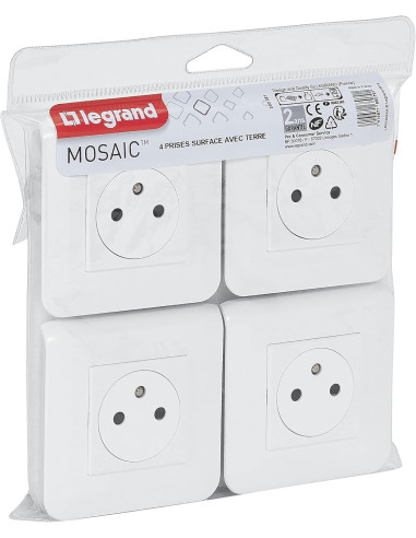 Lot de 4 Prises 2P+T Mosaic Blanc – Legrand