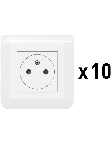 Legrand - CL10077111 - Lot de 10 prises de courant 2P+T 16A complet Mosaic - Blanc