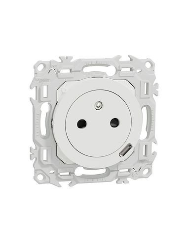 Prise 2P+T + USB-C 18W Odace blanc craie Schneider S920042
