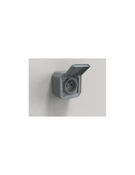 Legrand - 069731L - Prise étanche 2P+T avec éclipse de protection 16A Plexo complet IP55 saillie - gris