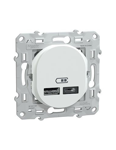 Schneider - S320401 - Ovalis - double chargeur USB A+C 12W - Blanc