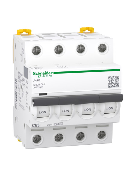 SCHNEIDER - A9F77463 - Acti9 iC60N - Disjoncteur - 4P - 63A - Courbe C - 400Vca - 6000A/10kA