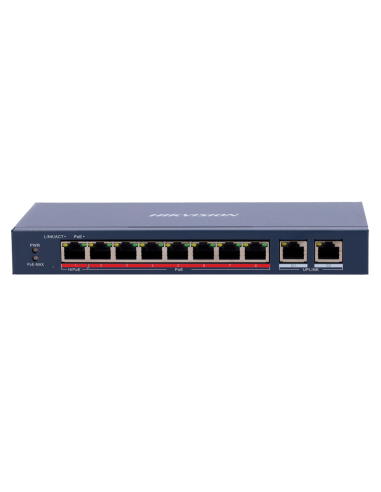 Hikvision - DS-3E0310HP-E - Switch PoE 8 ports 10/100 Mbps PoE + 2 Gigabit RJ45 1 Port PoE+ 802.3af/at