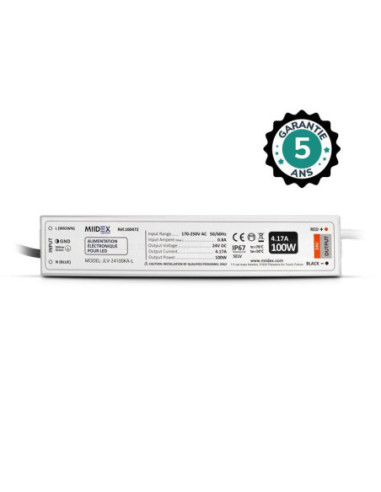 Miidex - 100472 - Alimentation pour LED 100W - 24V DC - IP67 - GARANTIE 5 ANS