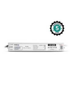 Miidex - 100469 - ALIM 12V DC LUMINEUX 60W IP67 5ANS