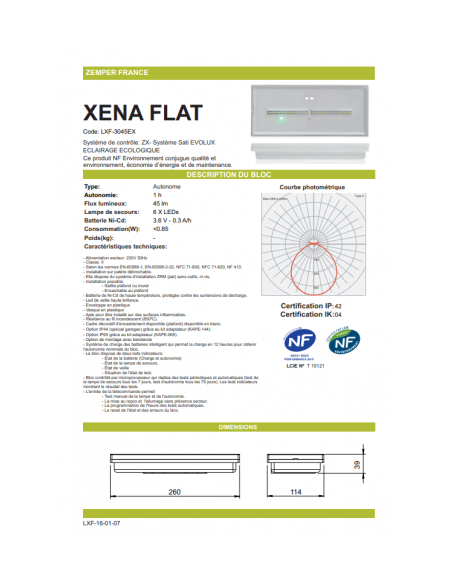 Bloc secours Zemper Xena Flat 380lm SATI LXF-3400LX
