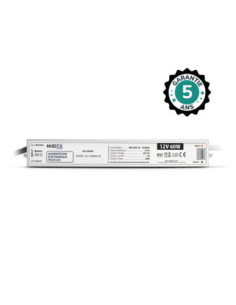 Miidex 100469 - ALIM 12V DC LUMINEUX 60W IP67 5ANS