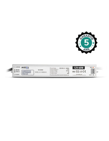 Miidex 100469 - ALIM 12V DC LUMINEUX 60W IP67 5ANS