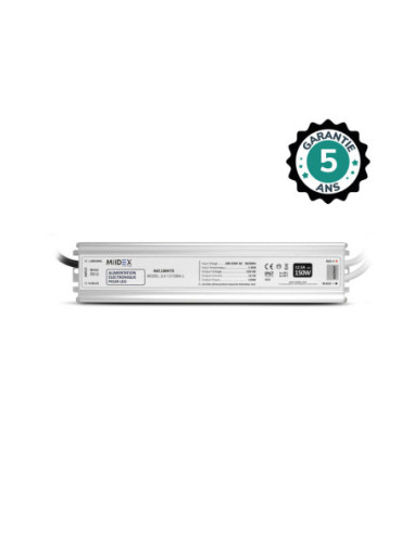 Miidex 100473 - ALIM 12V DC LUMINEUX 150W IP67 5ANS
