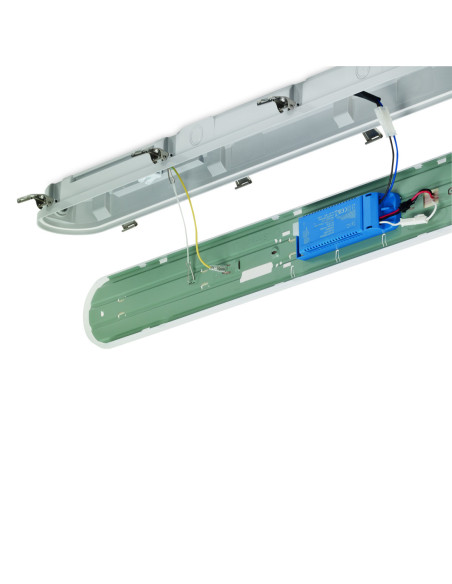 Réglette LED étanche ORAKI 3 SWITCH 1500mm 18-36W CCT 3000/4000/6500K IP66 IK10 gris - Europole 590026