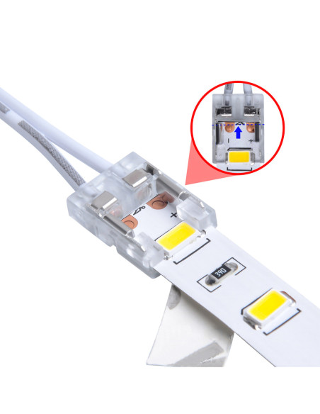 Connecteur rapide CONNECT SLIM 2 pôles bandeau LED 10mm vers câble 12/24V IP20 - Europole 42195