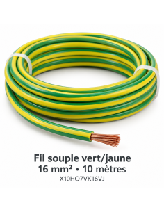 Fil souple - X10HO7VK16VJ - fil de câblage vert jaune 16mm2 - 10 mètres