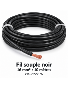 Fil souple - X10HO7VK16N - fil de câblage noir 16mm2  bobine de 10 mètres