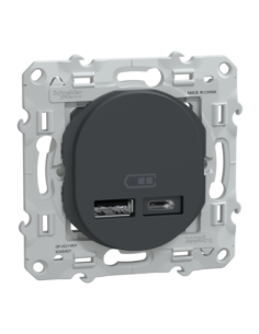 Schneider S340401 Ovalis double chargeur USB A+C anthracite