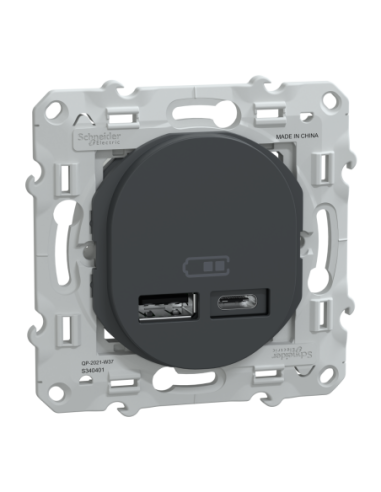 Schneider S340401 Ovalis double chargeur USB A+C anthracite