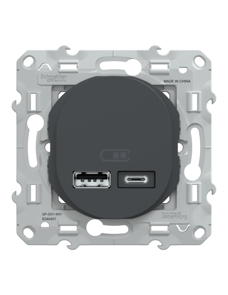 Double chargeur USB A+C 12W Ovalis anthracite Schneider S340401