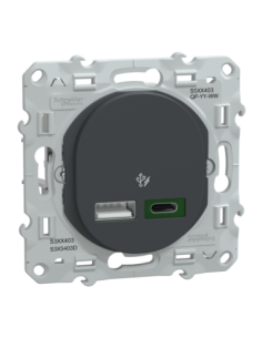 Schneider S340403 Ovalis chargeur USB A+C 45W anthracite