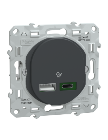 Schneider S340403 Ovalis chargeur USB A+C 45W anthracite