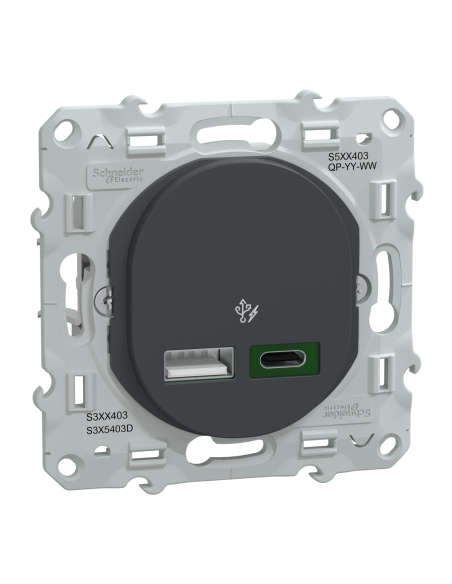 Schneider S340403 Ovalis chargeur USB A+C 45W anthracite