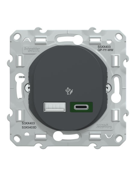 Chargeur USB A + USB-C 45W Ovalis anthracite Schneider S340403
