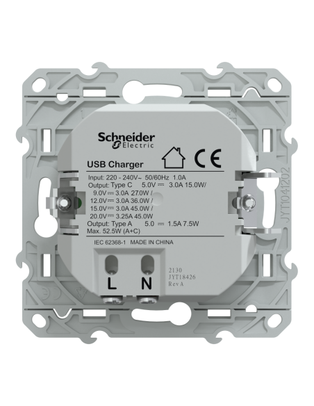Chargeur USB A + USB-C 45W Ovalis anthracite Schneider S340403